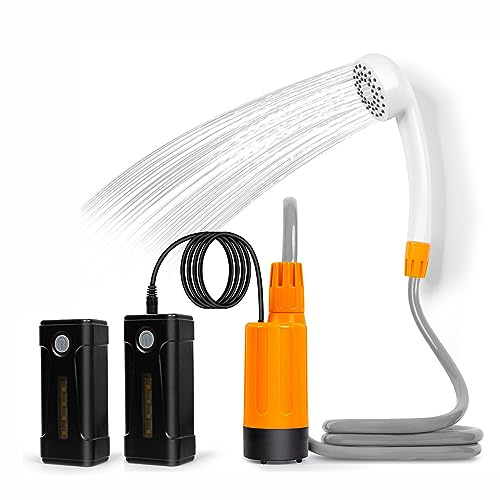 AZXJC Portable Outdoor Shower with LED Lighting, Battery-Driven Pump for Beaches, Camping, Gardens & Hiking