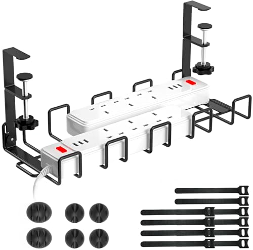 WELDUN Kabelkanal Schreibtisch, Kabelmanagement Ohne Bohren, Metall-Kabel-Organizer für Drahtmanagement, Klemmbar Kabelkorb mit Kabelclips und Bindern, schwarz, 1 Stück