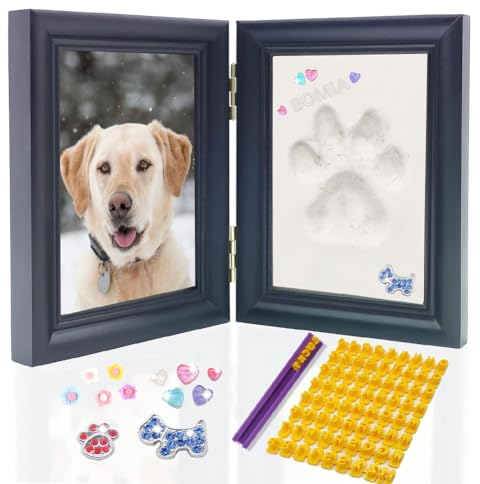 Wmmner Pfotenabdruck Set Hund und Katze, DIY Pfotenabdruck Set,3D Holz Bilderrahmen Pfotenabdruck für Hunde oder Katzenbesitzer,Pet Pawprints Bilderrahmen (Black, 9“B x 6”H x 1.34”D)