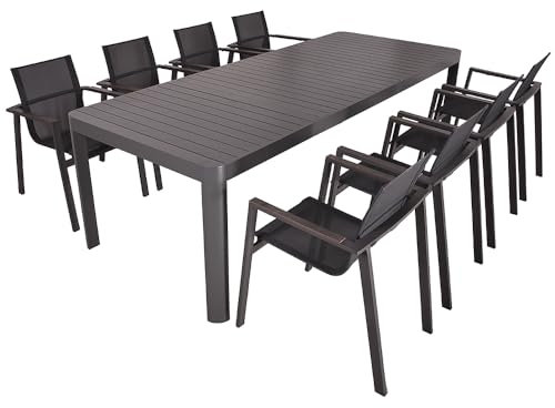 Lomadox Gartenmöbel Tischgruppe, 9-TLG. in anthrazit mit Ausziehtisch