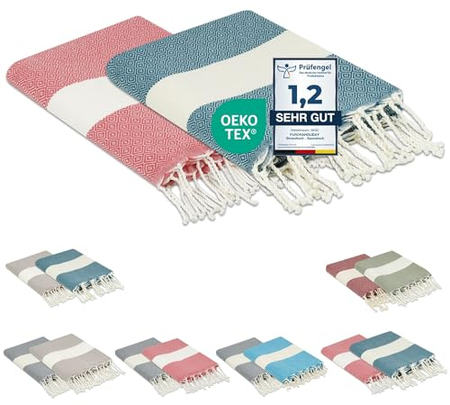 furora Holiday Strandtuch groß 100x200 cm: Baumwolle (2er Set), leicht lang dünn kompakt | Fouta Strandhandtuch XXL, Hamamtuch Saunatuch | Damen & Herren Badetuch Stranddecke - Urlaub Must Haves