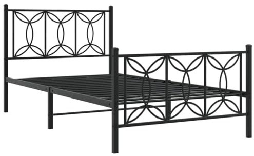 vidaXL Bettgestell, Bett mit Kopfteil Fußteil, Bettrahmen mit Lattenrost, Metallbett Einzelbett für Schlafzimmer, Metall Schwarz 100x200cm
