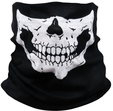 Awumbuk Multifunktionstuch Skull Sturmhaube Motorrad Herren, Halloween Totenkopf Maske Wärm und Schutztuch Skelett Sturmmaske Ski Halstuch Schlauchschal