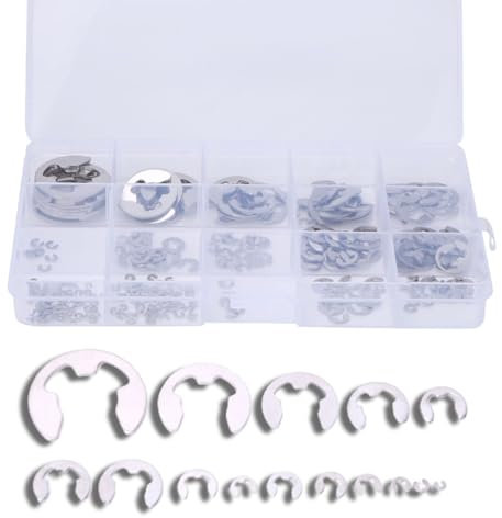 Albero elastico di sicurezza, 225 pezzi Set di anelli di sicurezza in acciaio inossidabile 304 Tipo E Ingranaggi elastici Pulegge Assi Alberi Anello elastico esterno per hardware