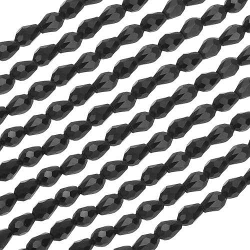 PATIKIL Abalorios Facetados en Forma de Lágrima, 650 Piezas de Abalorios de Cristal Negro en Forma de Bicono para Manualidades de Pulseras, Collares y Joyería, 4x6mm