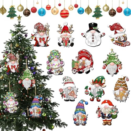 36pcs Gnome Wooden Hanging Ornaments - Xmas Tree Decor, Dwarf Pendant, Hanging Decorations