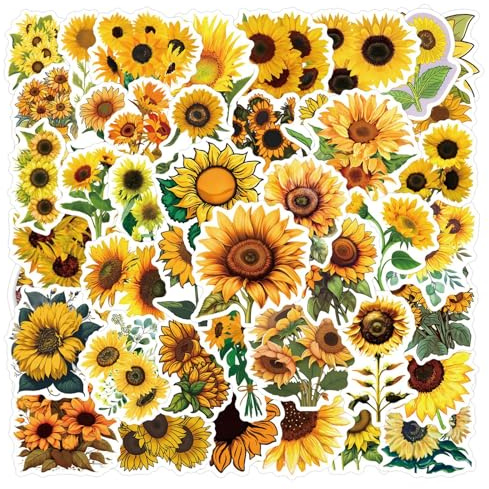 55 Pcs Sunflower Stickers for Children Teens Girls Boys,Flower Stickers for Bicycle,Skateboard,Laptop Water Bottles,Computer,Waterproof Vinyl for Wall,Graffiti Stickers