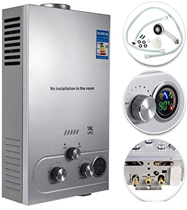 DMETE Tankless Water Heater Water Heater Instant Liquefied Petroleum Gas Water Heater Stainless Steel Boiler Kit Portable Under Sink Kitchen Household(16L)