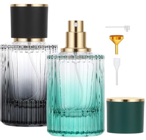 Segus Refillable Perfume Bottle, 2 Pcs 50ml Atomiser Perfume Spray Bottle, Empty Dispenser in Glass, with Fine Mist, for Men and Women