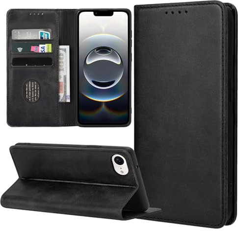ZYIMOU Handyhülle für iPhone 16e Hülle, Leder Schutzhülle Standfunktion Kartenfach Wallet Klapphülle iPhone 16e Flip Case Cover, Schwarz
