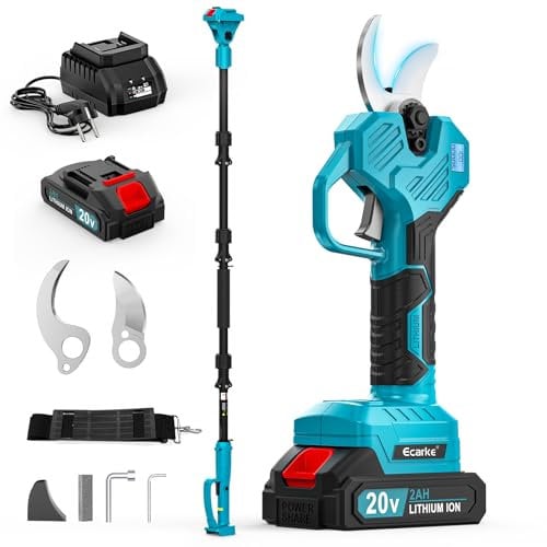 Ecarke Akku-Astschere mit Teleskopstange (2 m) kompatibel mit Makita 18V, inklusive 2× 2,0Ah Akkus, 38-50mm Schnittdurchmesser – kabelloses Gartengerät für präzises und effizientes Schneiden