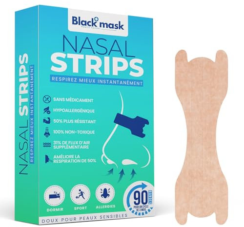 BlackMask 90 Nasal Strips Anti Ronflement Efficace – Ecarteur Nasal Sportif Élargies pour Respiration Nocturne Améliorée | Dispositif pour Sommeil Réparateur, Réduction Ronflements