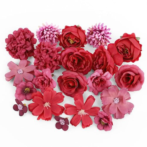 GUOSIYAO Künstliche Blumenköpfe Künstliche Blüten 20Stk Kunstblumen Blumenköpfe Kunstblumen Seidenblumen Dekoblumen Künstlich Für Party DIY Braut Hochzeit Blumenarrangements Combo Deko (Rot)