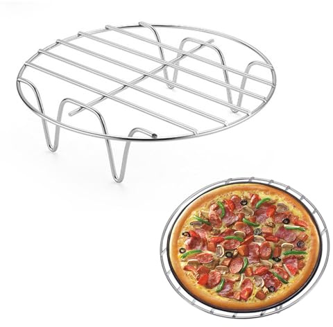 Griglia rotonda in acciaio, lavabile in lavastoviglie, griglia rialzata per friggitrice ad aria, per cuocere pizza, pesce, pollo, pentola, forno antiaderente, pentola a pressione per gamberetti