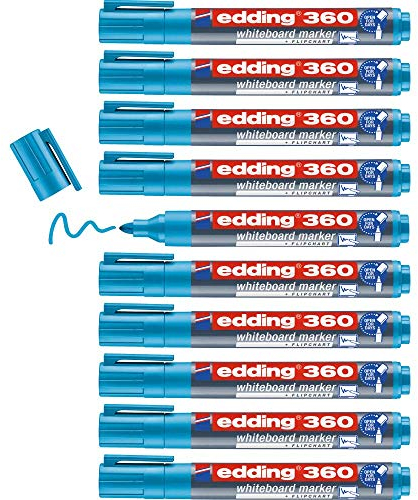 edding 360 whiteboard marker - light blue - 10 whiteboard pens - round tip 1.5-3 mm - whiteboard pen dry wipe - for whiteboards, flipcharts, pinboards, magnetic, memo boards - sketchnotes