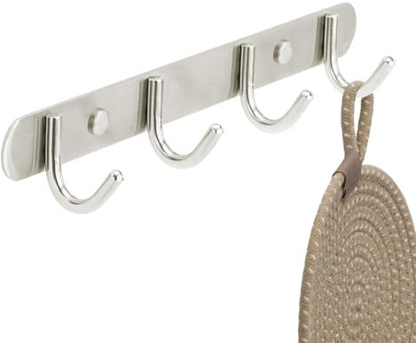 Stahlia Hakenleiste EDELSTAHL gebürstet Garderobenleiste 4x Haken (L: 270mm) Modell:GRETA Wandgarderobe mit 1/4/6/8/10 Kleiderhaken Garderobenhaken Wandhaken