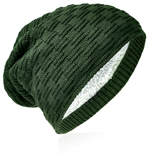 Miobo Beanie mit Innenfutter - warme Feinstrick-Mütze mit Flechtgitter Muster - sehr weich gefütterte Winter-Mütze für Damen & Herren (Flecht-Grün)