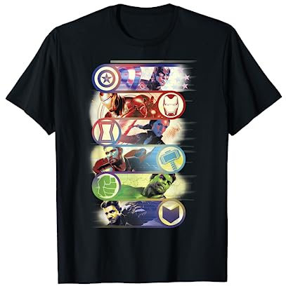 Marvel Avengers Endgame Hero Symbol Colorful Group Shot Poster T-Shirt - Herren, Unisex Kinder - Klassisch geschnitten, Kurzarm, Schwarz, S