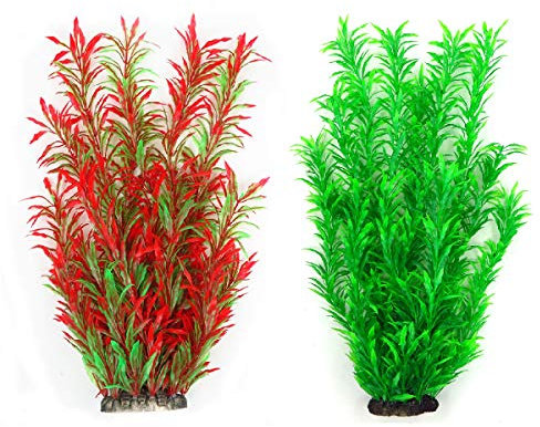 Supshopping Lot de 2 Plantes d'aquarium artificielles pour Aquarium Rouge/Vert, Big