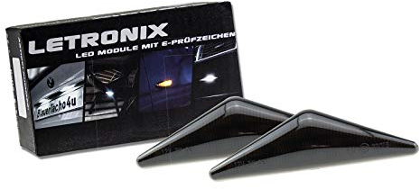 LETRONIX LED Seitenblinker Blinker Module Smoke Schwarz geeignet für Mondeo Typ B4Y / B5Y / BWY 2000-2007 und Focus MK1 1998-2004 mit E-Prüfzeichen