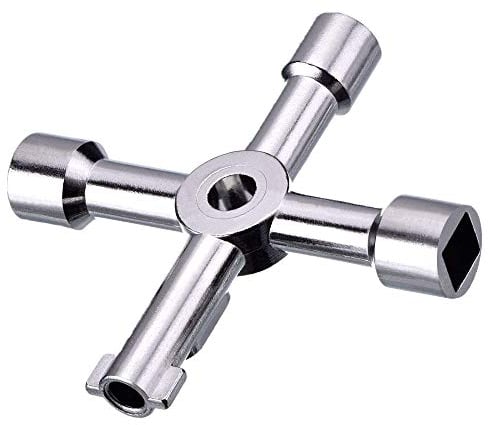 Voarge 4 Wege Multifunktionale Utilities Schlüssel multifunktionale Cross Key Schaltschrank Schlüssel Elektrolytische Oberfläche Zink Legierung Klempner Elektriker Werkzeuge Silber