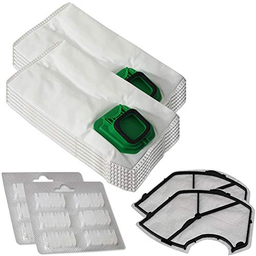 Juego de 12 bolsas de aspiradora de microfibra + 12 ambientadores + 2 filtros de protección del motor adecuado para Folletto Vorwerk Kobold 140, 150, VK 140, VK 150, VK140, VK150, FP140, FP150