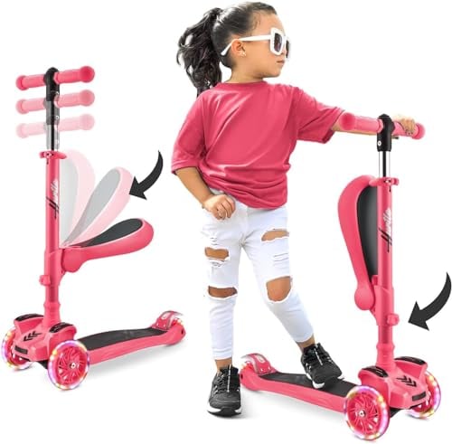 Hurtle 3-Rad-Roller für Kinder - Steh- und Kreuzfahrt-Kinderspielzeug Tretroller mit Verstellbarer Höhe, Rutschfester Plattform, Blinkenden Radlichtern, für Jungen/Mädchen im Alter von 2-12 Jahren