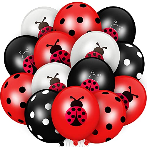 48 Stücke Marienkäfer Luftballons 12 Zoll Latex Ballons Schwarz Weiß Tupfen Luftballons Party Zubehör für Marienkäfer Geburtstag Party Jungen Mädchen Dschungel Thema Geburtstag Dekoration
