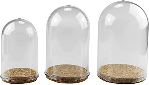 Netuno Lot de 3 cloches en acrylique avec fond en liège - Cloche en acrylique - Dôme en plastique - Cloche en verre transparent - Pour décoration d'enfant