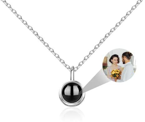 Personalisierte Foto Projektion Halskette 925 Sterling Silber Benutzerdefinierte Projektion Anhänger Kette mit Bild im Stein Inneren Anpassbare Erinnerungsschmuck Geschenke für Frauen Mädchen