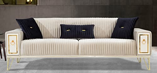 Casa Padrino Luxus Schlafsofa Cremefarben/Weiß/Gold 220 x 90 x H. 80 cm - Modernes Wohnzimmer Sofa - Wohnzimmer Möbel