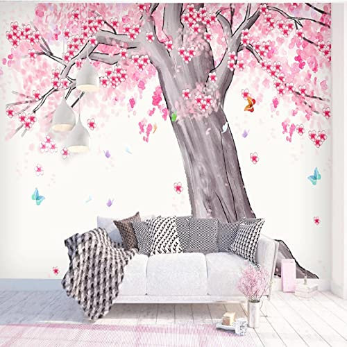 YABAOST Papier Peint Photo 3D Optique 200X100Cm Trompe L Oeil | Déco Mural Tableaux Muraux Photo Rose Arbres Fleurs Mural Décor Motif Poster Géant Stickers Muraux Optique Fond Effet