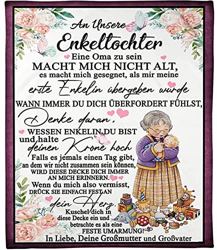 WJMSDK Kuscheldecke Personalisierte Decke An Unere Enkelin von Oma Und Opa, Deutsche Briefdecke Positiv Ermutigen Flauschige Wohndecke für Couch Bett Tv-Decken Geschenk