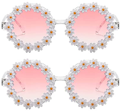 Dollger Partybrille Blume, 2 Stück Retro Brille Blumenform (Daisy) UV 400 Schutz Partybrille Für Kinder Grau Rosa