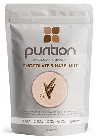 Purition Chocolate & Hazelnut – High Protein Wholefood Shake | 500g Natural Meal Replacement with Whey Protein for Keto Diet, Weight Loss & Healthy Breakfasts | 12 Servings