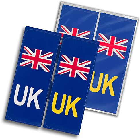 The Wise Traveller - UK CAR NUMBER PLATE STICKERS, UK car stickers for Europe, pack of 4 easy to apply fully adhesive, perfect size UK number plate sticker