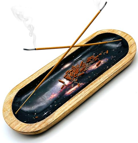Simply Vedic 's Soporte para varillas de incienso, quemador de incienso, atrapador de cenizas, bandeja de incienso para decoración del hogar, 11 pulgadas de largo, universo