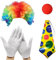 MIVAIUN 4 Stück Clown Kostüm Set Clown Kostüm Accessoire Clown Verkleiden Regenbogen Clown Lockenperücke Clown Nase Handschuhe Bunte Krawatte für Halloween Cosplay Party Karneval Zirkusshow (4 Stück)