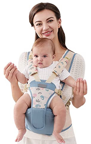 SONARIN Respirant Simple Porte-bébé Siège de Hanche,Porte Bébé Multifonctionnel Avant Porte-bébé Echarpe de Portage Porte bébé Ventral Ergonomique pour Nouveau-né 0-36 Mois(Bleu)