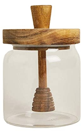 MEGCCR Pot à Miel Mini Pots à Miel 500 ML Pot à Miel Pot à Miel en Verre avec louche en Bois et Couvercle en liège Bâton et Bocal à Miel Récipients à Miel avec récipients en Verre à louche à Miel