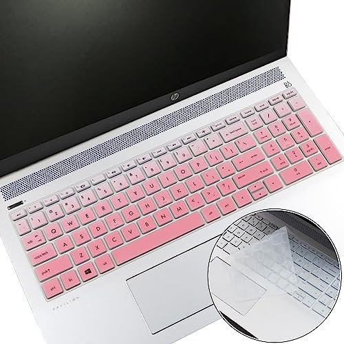 YongMai 2Pcs Silicone Keyboard Cover Skins for 15.6 HP Envy X360 Laptops, 15M-BP112DX 15M-BQ021DX 15M-BQ121DX 15M-CN0011DX 15M-CN0012DX 15M-CP0011DX 15M-CP0012DX 15-BW069NR 15-BW070NR (Pink+Clear)