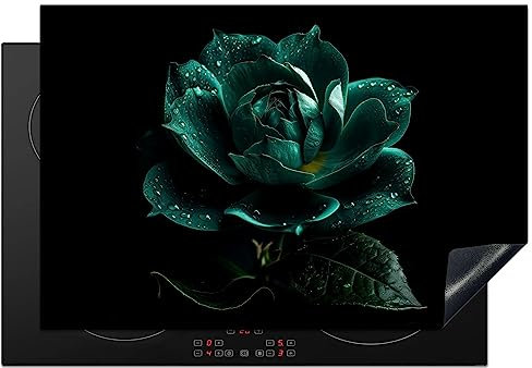 KitchenYeah© Copri Piano Cottura 77x51 cm Coprifornelli Tappetino per Induzione Fornello Tutto per la Cucina Fiori - Rose - Blu - Ritratto - Nero