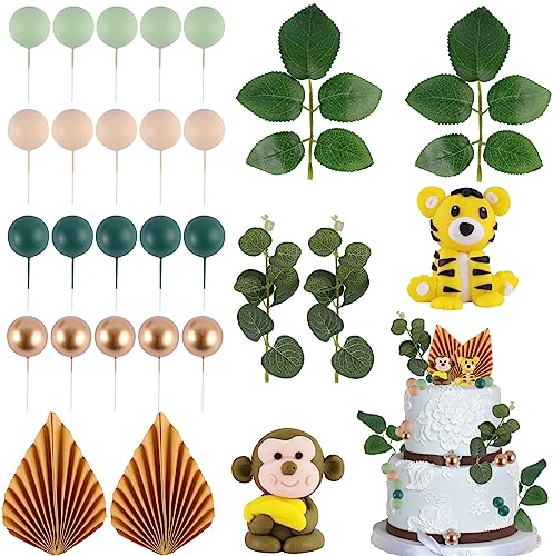 Tortendeko Kugeln Dschungel Deko Geburtstag: Cake Topper Kuchendeko Kugeln Dekorationen Ballon Cupcake - Kugeln Dschungel Geburtstag Deko für Party Babyparty Kuchendekoration Hochzeit, 27PCS