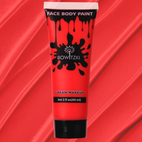 Bowitzki Peinture pour le visage et le corps, 60 ml, crème à base d'eau, effets spéciaux pour adultes, enfants, Halloween, Noël, fête, cosplay, rouge