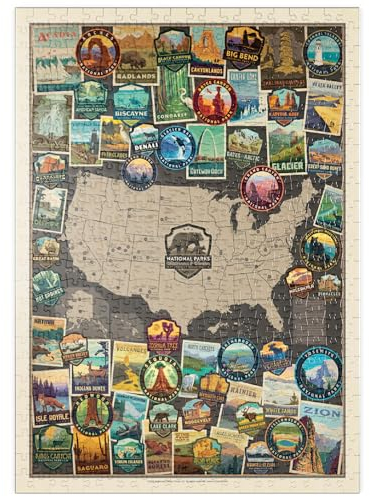 MyPuzzle 63 American National Parks Collage Map, Vintage Poster - Premium 500 Teile Puzzle - MyPuzzle Sonderkollektion von Anderson Design Group