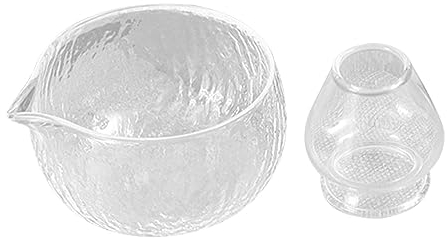 Folpus Glass Matcha Bowl with Spout, Chawan Bowl with Whisk Stand Heat Resistance 500ml, Clear