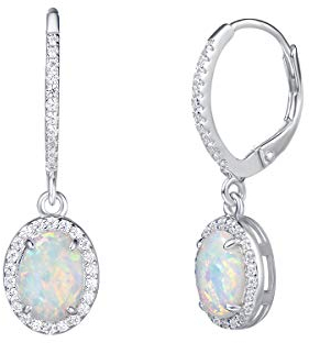 FANCIME Opal Ohrringe für Damen 925 Sterling Silber Ovalem Opal Zirkonia Creolen Ohrringe Hängend Ohrringe Geschenke Schmuck für Frauen Mädchen