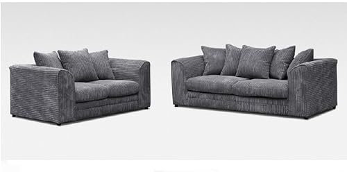 Cord Corner Sofa Jumbo 3 2 Seater Grey Brown Coffee Cream Suite Armchair Chair 6 COLOURS (LEFT HAND CORNER SOFA, CHARCOAL GREY)