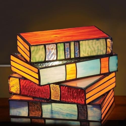 Vintage Tischlampe Leseecke Beleuchtung Stimmungslichter Nachttischlampe, bunt gestapelte Bücher, kreatives Geschenk, Heimdekoration Kunsthandwerk