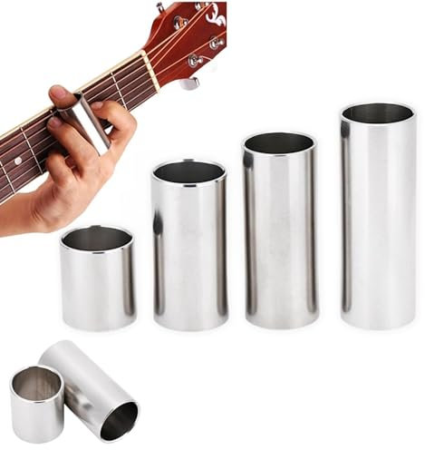 Mokernali Gitarren Slider Ring, Slide Gitarre, 4 Stück Gitarrenschlitten aus Edelstahl, Slide Guitar Bottleneck, Guitar Slide, Edelstahlrohre von 7 cm, 6 cm, 5,1 cm Und 2,8 cm – Zubehör Für E-Gitarre